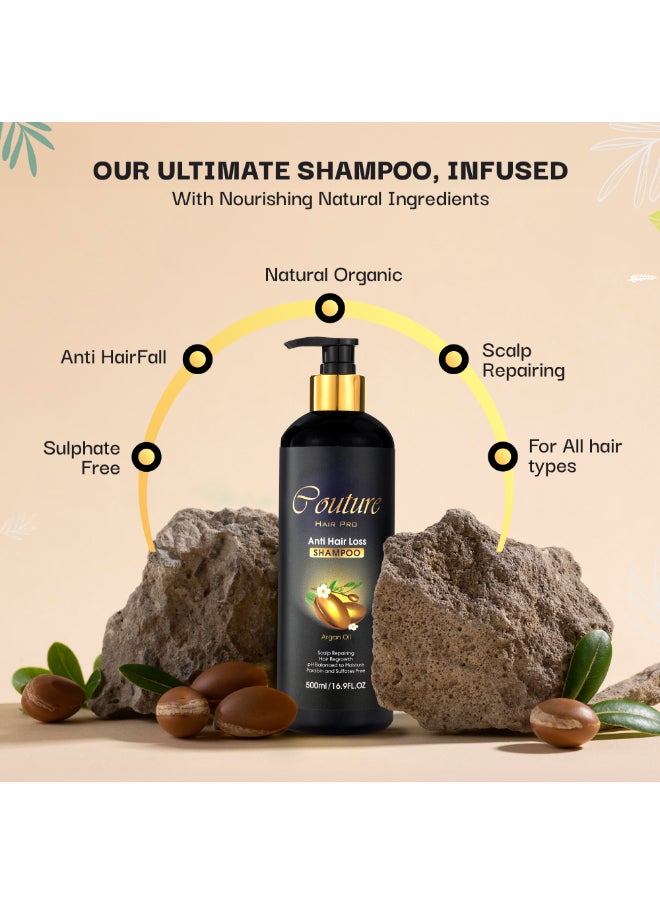 Couture Hair Pro - Moroccan Argan Oil Sulfate Free, Anti Hair Loss And Scalp Repairing Hair Shampoo - 500 ML - Image 1