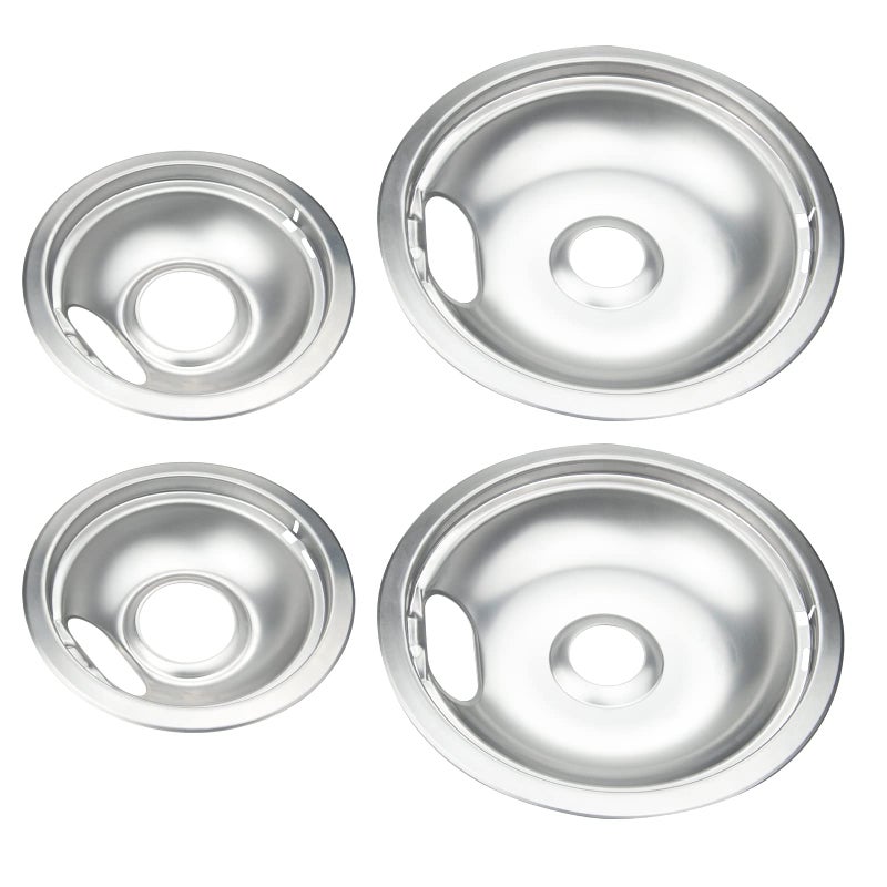 4 Pack Upgraded Chrome Drip Pans Kits Reflector Bowls Compatible for Whirlpool W10196405 W10196406 W10278125Packed Two 6and Two 8