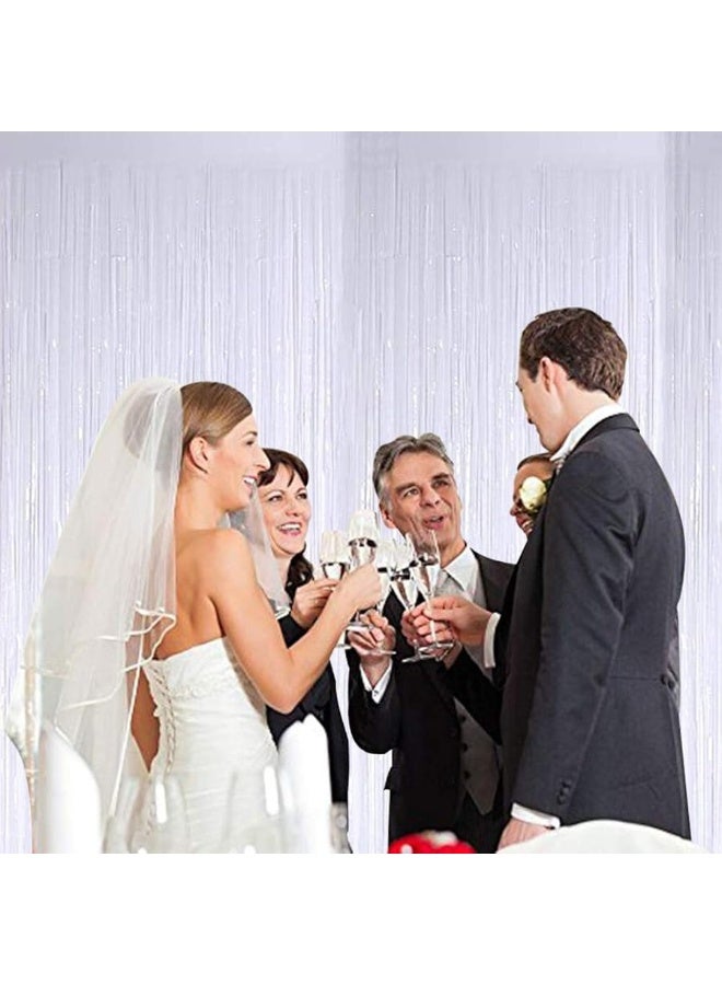 TONIFUL 3Pcs White Door Streamers,White Photo Booth Backdrop Metallic Streamers White Foil Fringe Curtains for Birthday,Christmas,New Year,Bachelorette,Disco Party Streamers Decor(9.9ft x 6.6ft) - Image 2