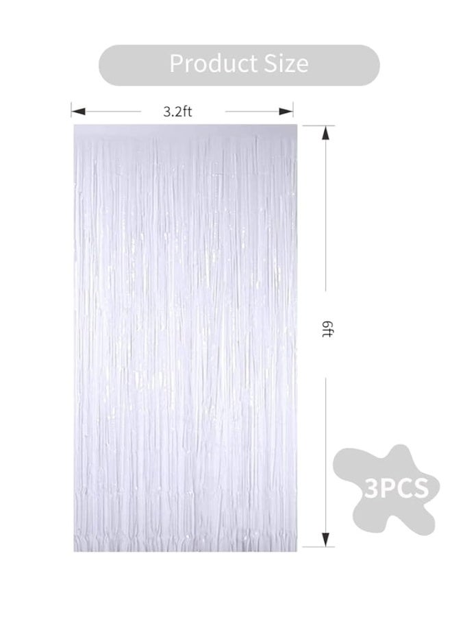 TONIFUL 3Pcs White Door Streamers,White Photo Booth Backdrop Metallic Streamers White Foil Fringe Curtains for Birthday,Christmas,New Year,Bachelorette,Disco Party Streamers Decor(9.9ft x 6.6ft) - Image 3