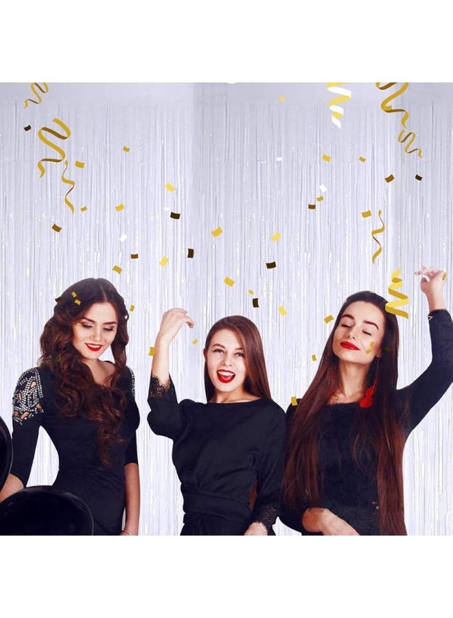 TONIFUL 3Pcs White Door Streamers,White Photo Booth Backdrop Metallic Streamers White Foil Fringe Curtains for Birthday,Christmas,New Year,Bachelorette,Disco Party Streamers Decor(9.9ft x 6.6ft) - Image 5