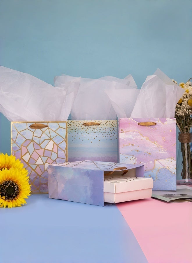 نيبمينينت Medium Size Gift Bags-Colorful Marble Pattern Gift Bag with Tissue Paper for Shopping, Parties, Wedding, Baby Shower, Craft-4 Pack-7 X 4 X 9 - Image 2
