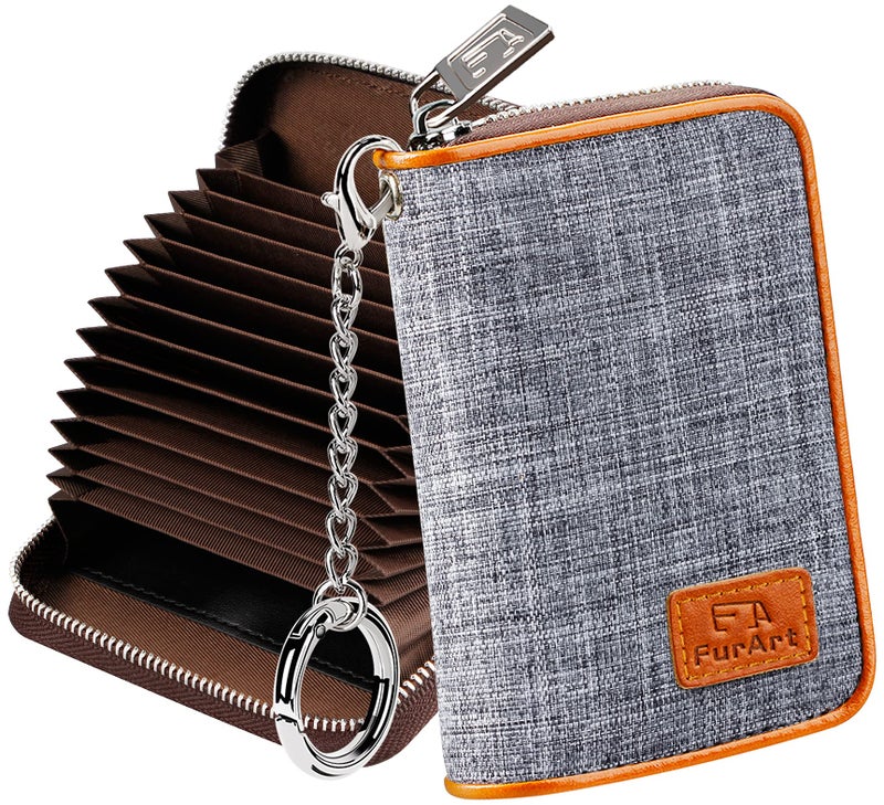 FurArt Credit Card Wallet, Zipper Card Cases Holder for Men Women, RFID Blocking, KeyChain Wallet, Compact Size - Image 1
