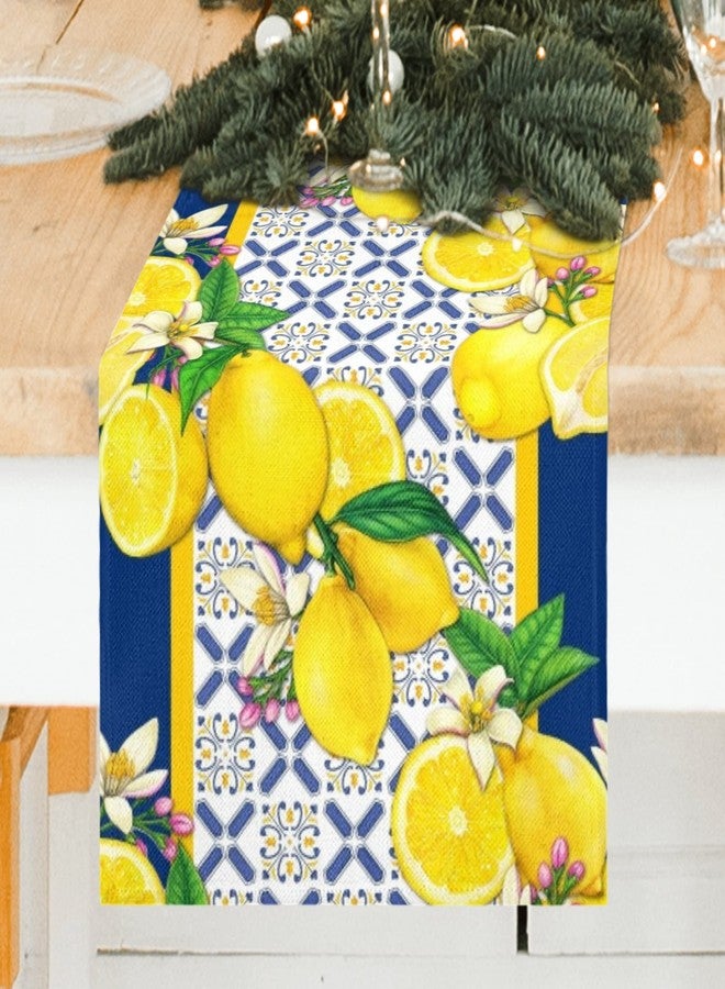 Jbralid Lemon Table Runner Spring Summer Seasonal Yellow Blue Table Runners Farmhouse Kitchen Dining Table Decoration for Indoor Outdoor Home Decor 13x72 Inch - Image 2