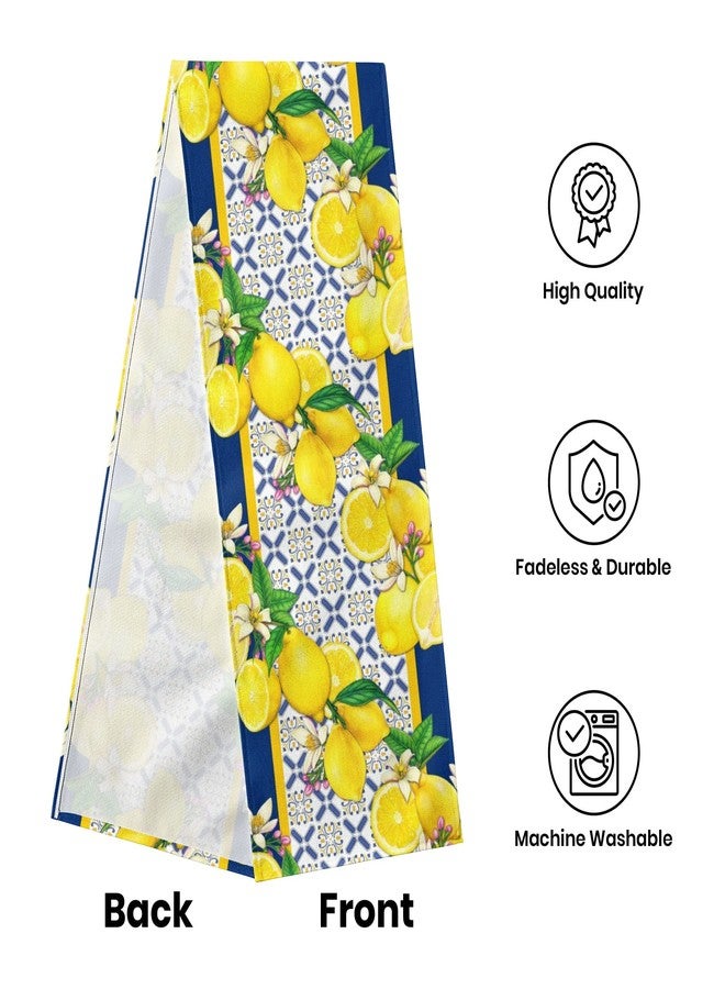 Jbralid Lemon Table Runner Spring Summer Seasonal Yellow Blue Table Runners Farmhouse Kitchen Dining Table Decoration for Indoor Outdoor Home Decor 13x72 Inch - Image 3