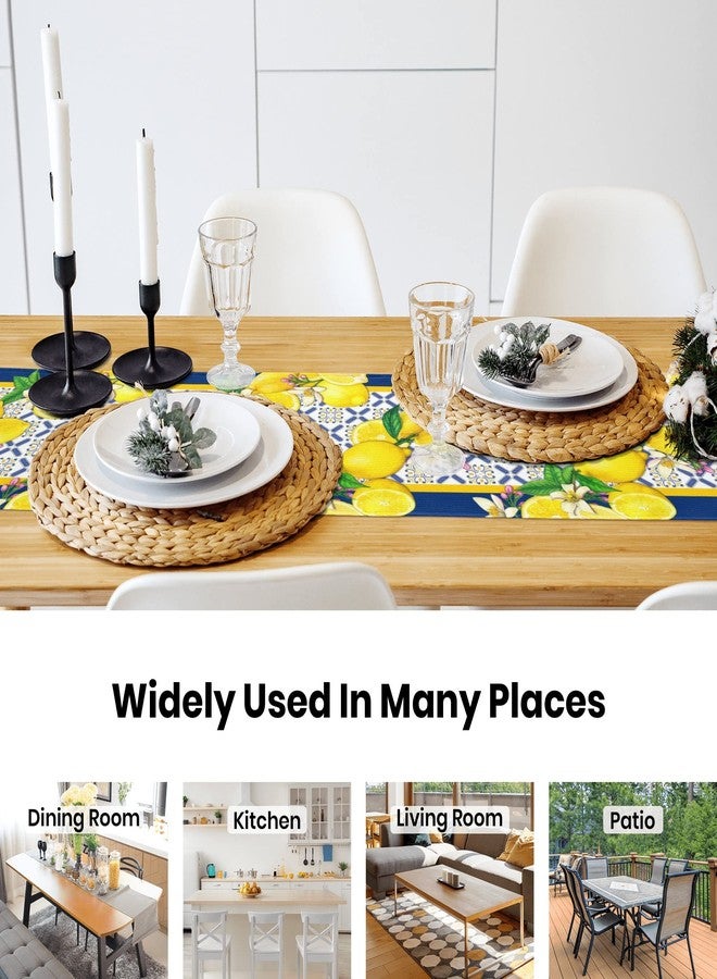 Jbralid Lemon Table Runner Spring Summer Seasonal Yellow Blue Table Runners Farmhouse Kitchen Dining Table Decoration for Indoor Outdoor Home Decor 13x72 Inch - Image 4