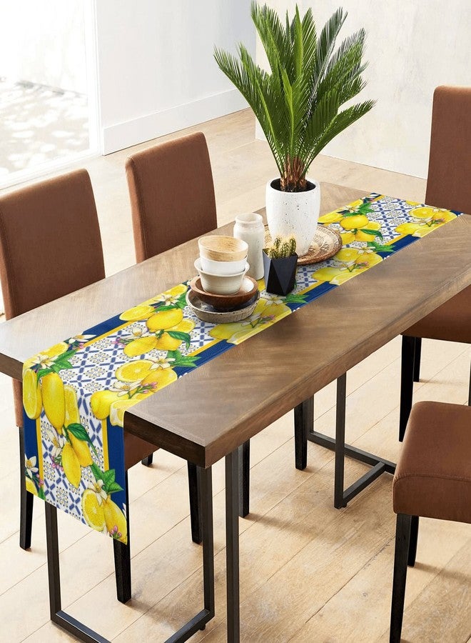 Jbralid Lemon Table Runner Spring Summer Seasonal Yellow Blue Table Runners Farmhouse Kitchen Dining Table Decoration for Indoor Outdoor Home Decor 13x72 Inch - Image 5