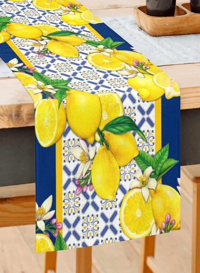 Jbralid Lemon Table Runner Spring Summer Seasonal Yellow Blue Table Runners Farmhouse Kitchen Dining Table Decoration for Indoor Outdoor Home Decor 13x72 Inch - Image 1