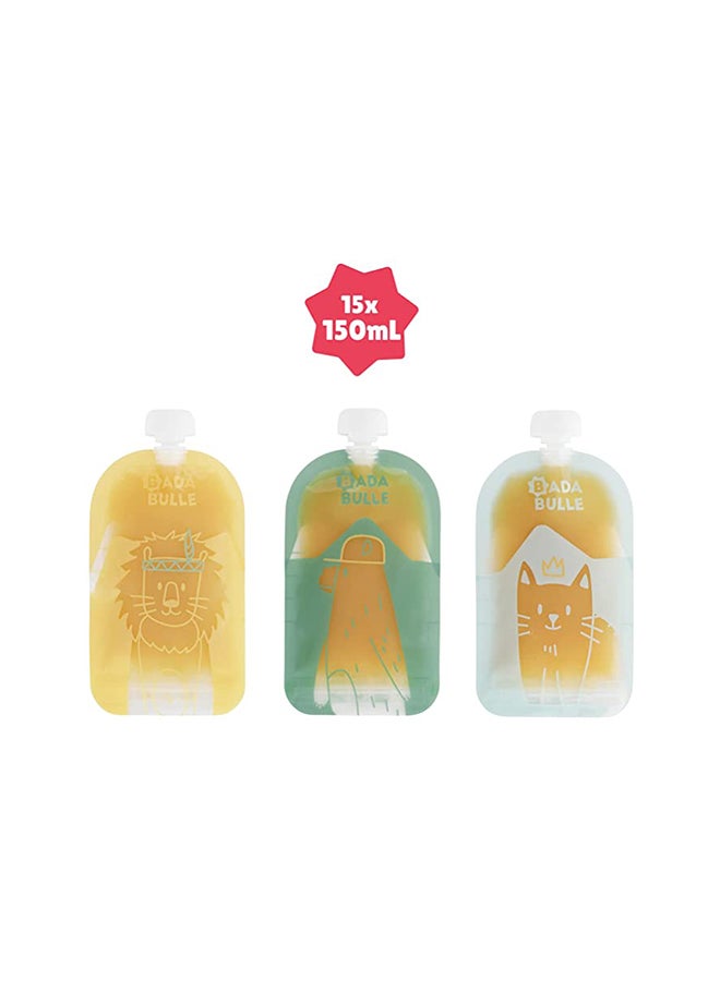 Badabulle 15-Pieces Reusable Food Storage Pouches- Multicolored, 150Ml - Image 2