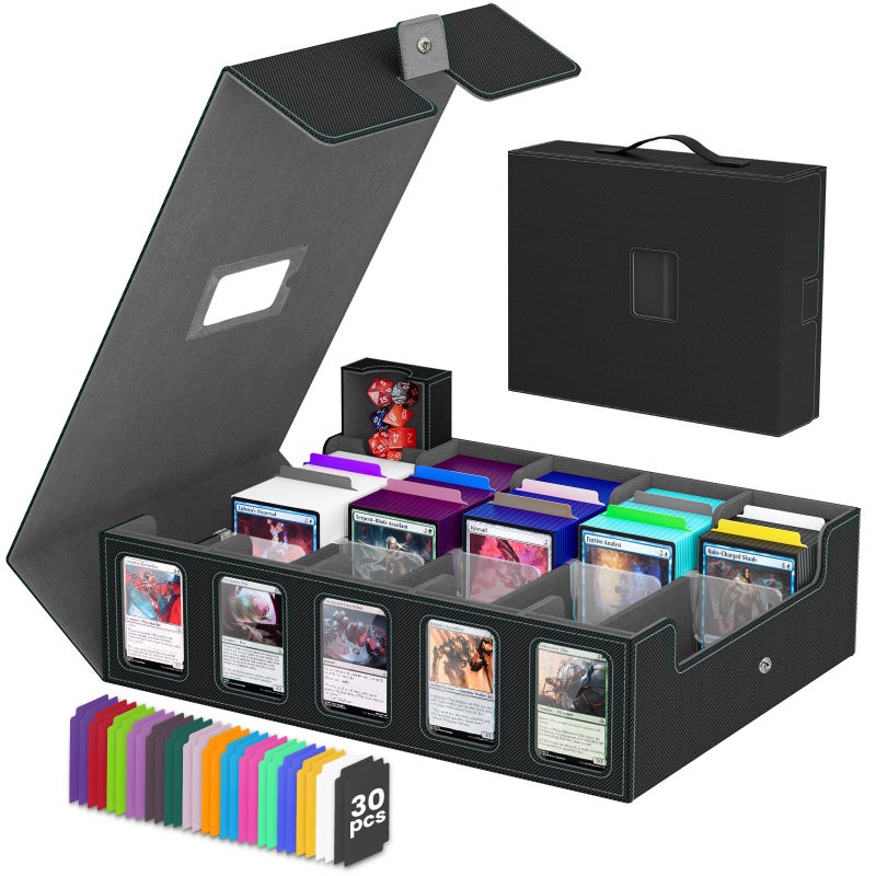 Gomyrod Trading Card Storage Box Gomyrod, 5-Row Card Case with Commander Display & Portable Handle, 4200+ MTG Deck Box Compatible for MTG/TCG/Magic Cards, 30 Colorful Divider, 8 Card Supporters (Black & Grey) - Image 1