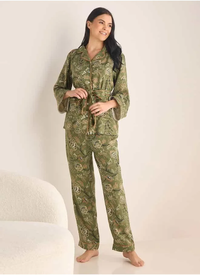 فاف Printed Night Robe and Pyjama Set