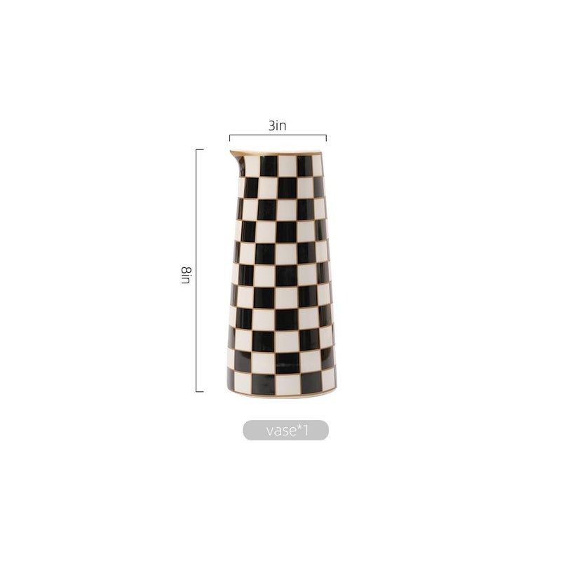 Porlien Checker Porcelain Flower Vase Home Decor Set of 2 with 5.5' High and 8' High Small Indoor Flower Bottles - Image 2