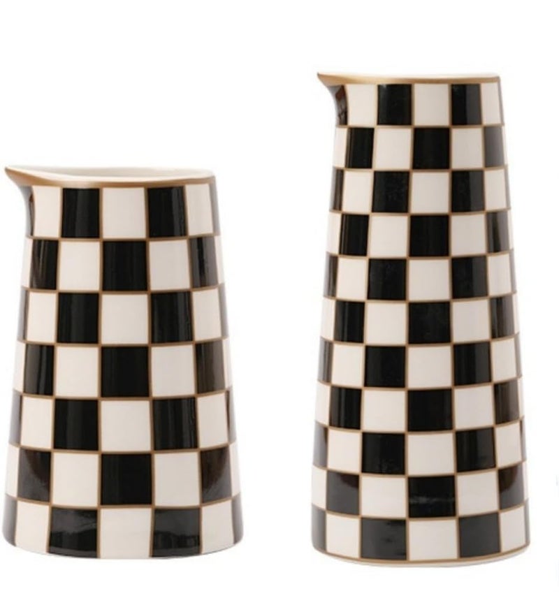 Porlien Checker Porcelain Flower Vase Home Decor Set of 2 with 5.5' High and 8' High Small Indoor Flower Bottles - Image 1