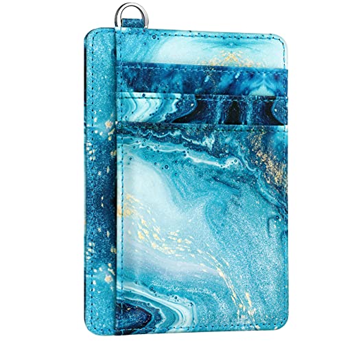 Coco Rossi Slim Front Pocket Wallet RFID ID Card Holder Cute Small Wallet with Keychian for Women,Flowing Blue - Image 1