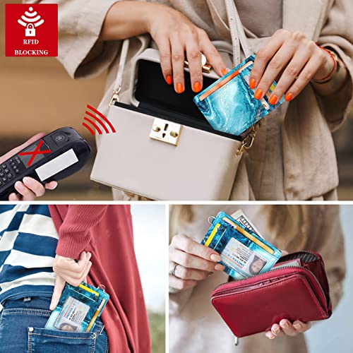 Coco Rossi Slim Front Pocket Wallet RFID ID Card Holder Cute Small Wallet with Keychian for Women,Flowing Blue - Image 5