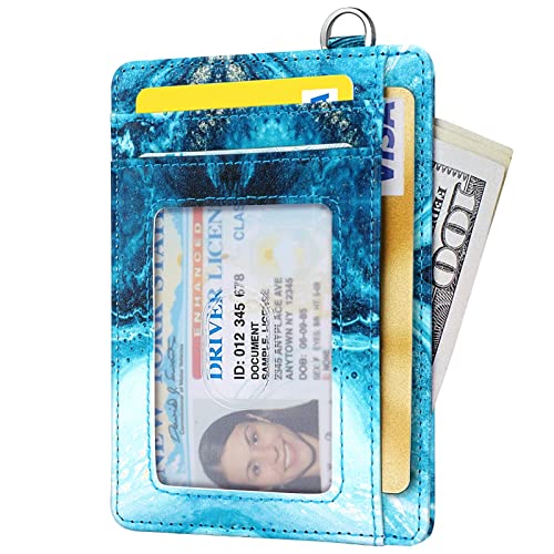 Coco Rossi Slim Front Pocket Wallet RFID ID Card Holder Cute Small Wallet with Keychian for Women,Flowing Blue - Image 2