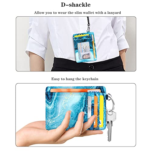 Coco Rossi Slim Front Pocket Wallet RFID ID Card Holder Cute Small Wallet with Keychian for Women,Flowing Blue - Image 4