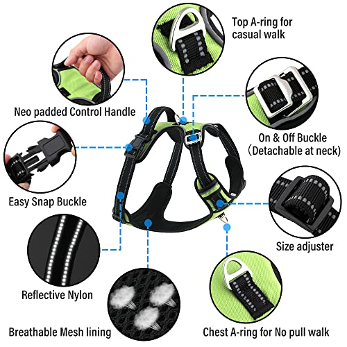 HANK Dog Harness | 3M Reflective | Body Vest for Small Dogs | Soft Comfortable | Adjustable Buckles | No Pull Harness for Training, Walking (Neon Green - S (4-13Kg) - Image 2