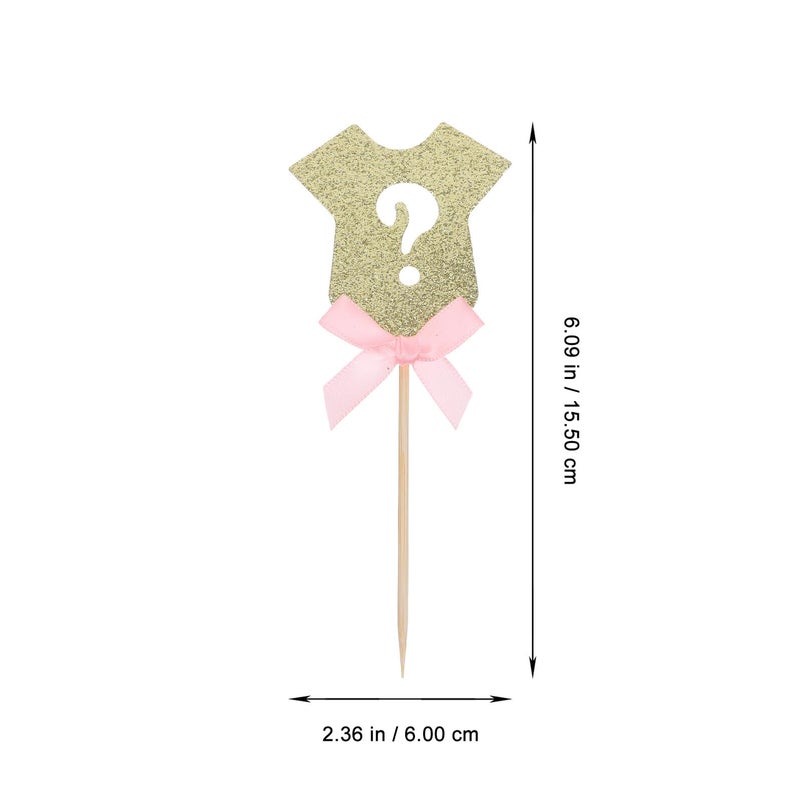 Gender Reveal Cake Decorations Cupcake Toppers Pink Clothes Question Mark Picks 6pcs - Image 3