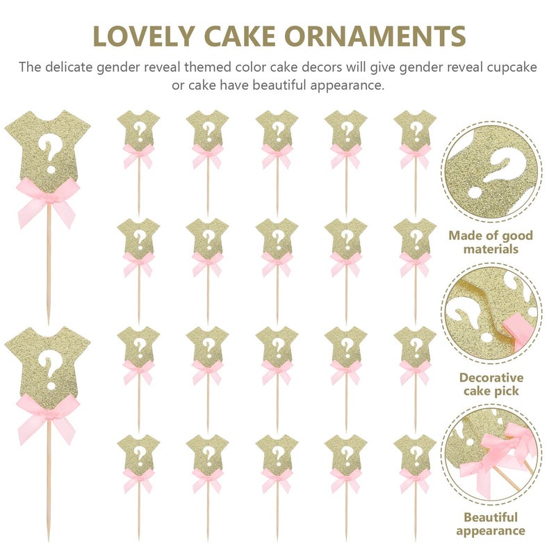 Gender Reveal Cake Decorations Cupcake Toppers Pink Clothes Question Mark Picks 6pcs - Image 4