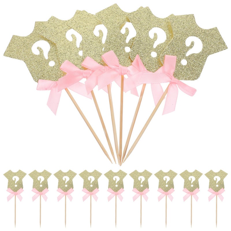 Gender Reveal Cake Decorations Cupcake Toppers Pink Clothes Question Mark Picks 6pcs - Image 2