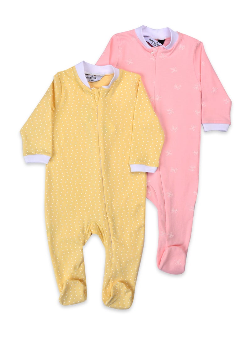 Baby Co. Yellow & Rose Soft Cotton Bodysuits With Ice Caps (2 Pack) - Image 1