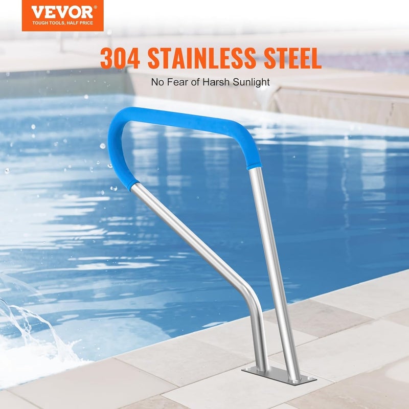 VEVOR Pool Handrail, 39 x 32 inch Pool Railing, Stainless Steel with Base Plate for Indoor/Outdoor Pools,Swimming Pool Safety Railing for Decks,Rust-Proof Grab Bar w/Grip Cover&Accessories for Spas - Image 2