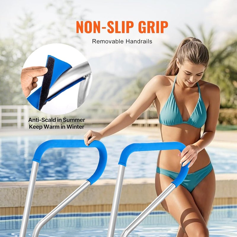 VEVOR Pool Handrail, 39 x 32 inch Pool Railing, Stainless Steel with Base Plate for Indoor/Outdoor Pools,Swimming Pool Safety Railing for Decks,Rust-Proof Grab Bar w/Grip Cover&Accessories for Spas - Image 4