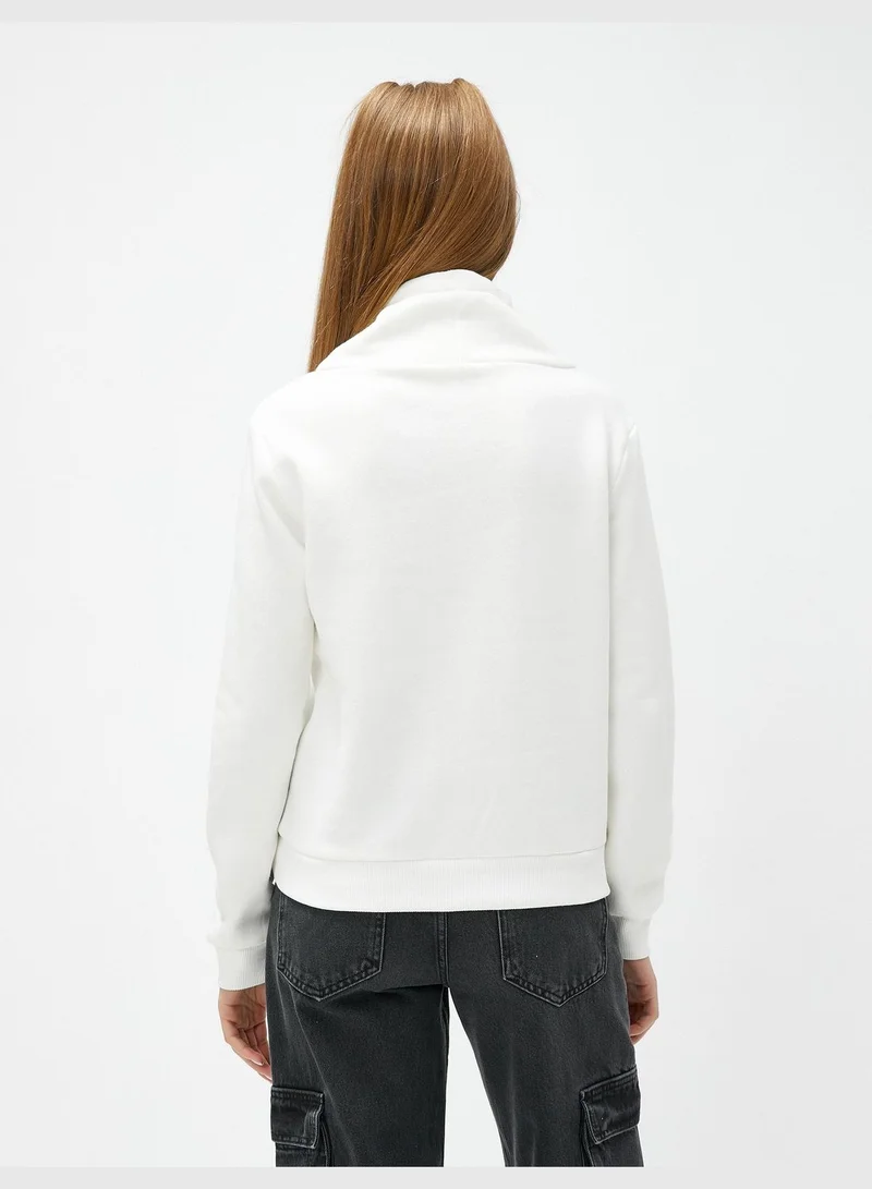 كوتون Shawl Collar Printed Kangaroo Pocket Detail Sweatshirt