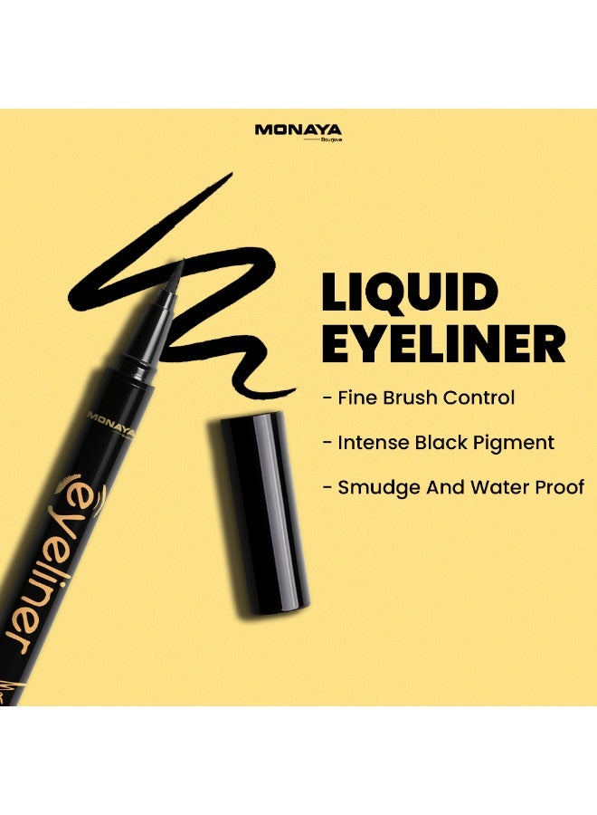 Monaya N010 Liquid Eyeliner – Waterproof, Smudge-Proof, Long-Lasting Eyeliner with Fine Brush Tip for Perfect Precision & All-Day Satin Finish - Image 3