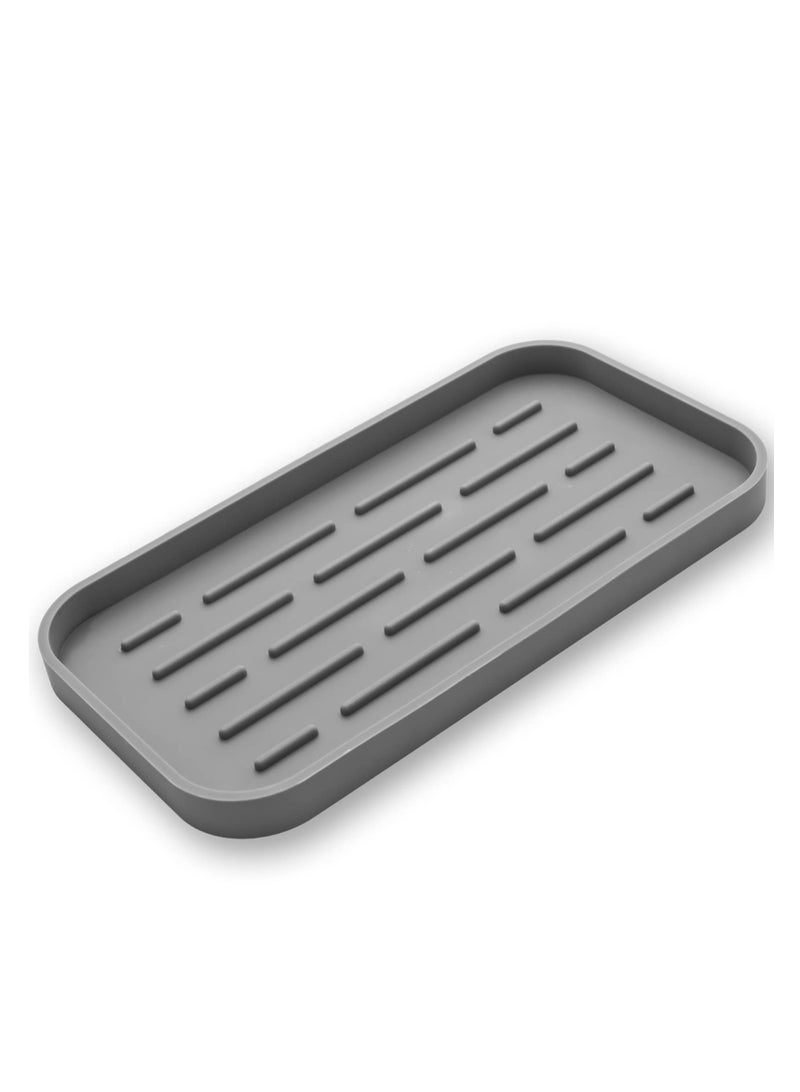 SOLARAE Silicone Kitchen Sink Organizer Tray, Eco-Friendly Sponges Holder for Kitchen Bathroom Counter or Sink, Sink Organizer Tray, for Kitchen, Bathroom, Makeup, Trinkets, Cup (Grey, 10"×5.3") - Image 1