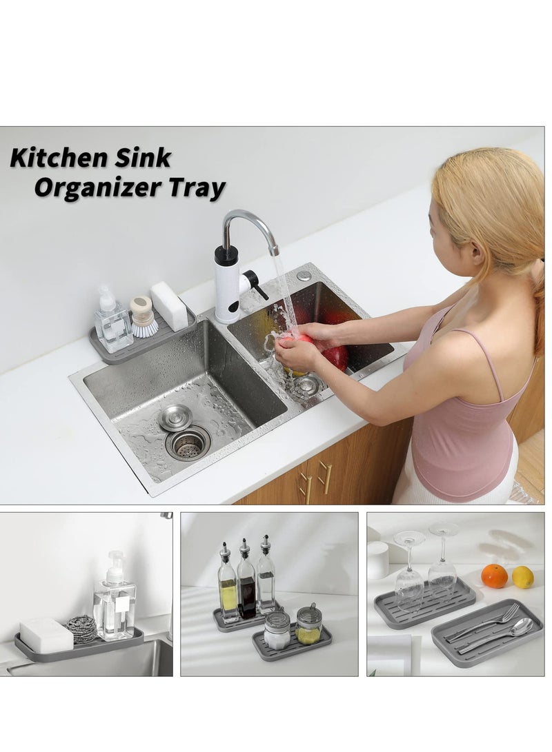 SOLARAE Silicone Kitchen Sink Organizer Tray, Eco-Friendly Sponges Holder for Kitchen Bathroom Counter or Sink, Sink Organizer Tray, for Kitchen, Bathroom, Makeup, Trinkets, Cup (Grey, 10"×5.3") - Image 3