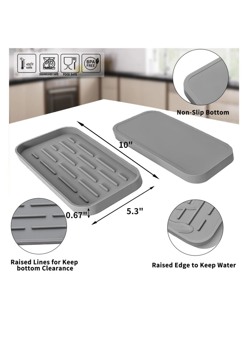 SOLARAE Silicone Kitchen Sink Organizer Tray, Eco-Friendly Sponges Holder for Kitchen Bathroom Counter or Sink, Sink Organizer Tray, for Kitchen, Bathroom, Makeup, Trinkets, Cup (Grey, 10"×5.3") - Image 2