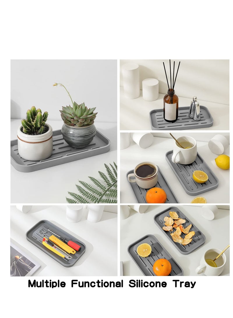 SOLARAE Silicone Kitchen Sink Organizer Tray, Eco-Friendly Sponges Holder for Kitchen Bathroom Counter or Sink, Sink Organizer Tray, for Kitchen, Bathroom, Makeup, Trinkets, Cup (Grey, 10"×5.3") - Image 5