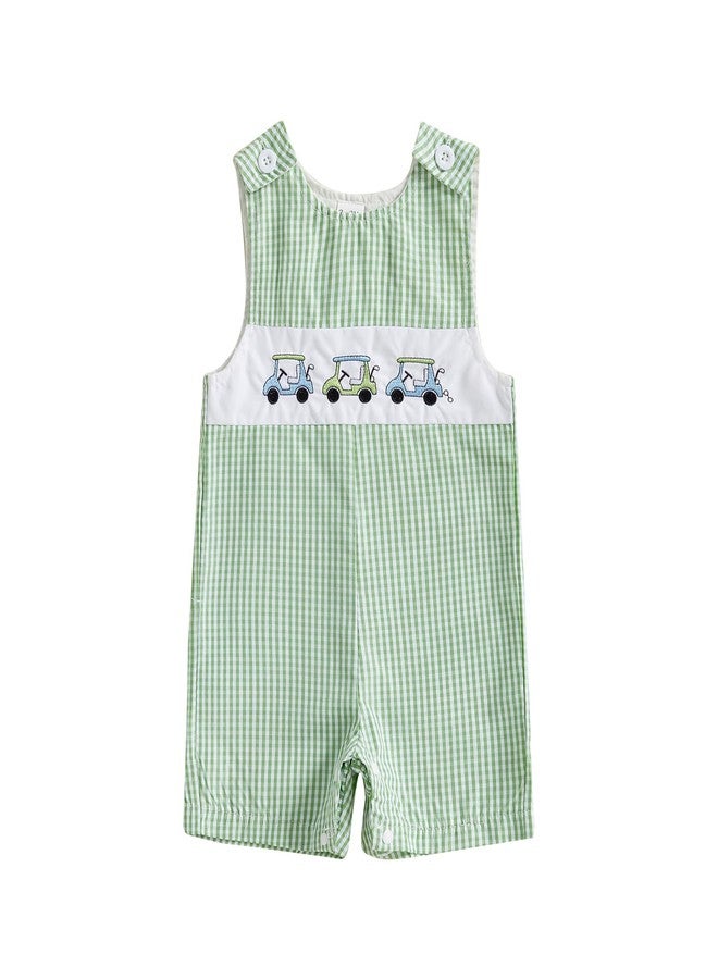 Thilsidee Infant Baby Boy Girl Golf Overalls Outfit Sleeveless Plaid Romper Straps Jumpsuit One Piece Playsuit Casual Clothes (A-Green, 3-6 Months) - Image 1
