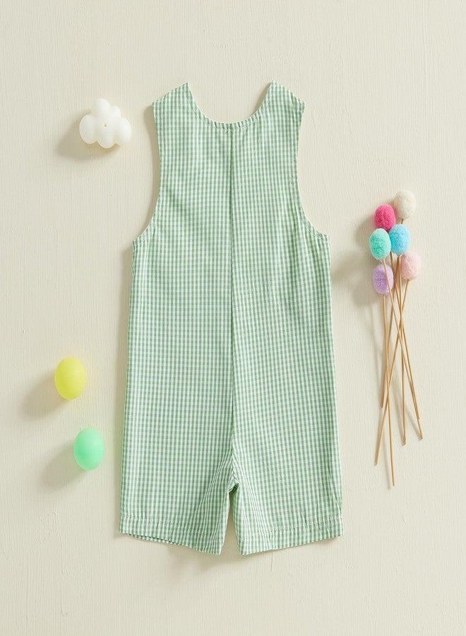 Thilsidee Infant Baby Boy Girl Golf Overalls Outfit Sleeveless Plaid Romper Straps Jumpsuit One Piece Playsuit Casual Clothes (A-Green, 3-6 Months) - Image 3