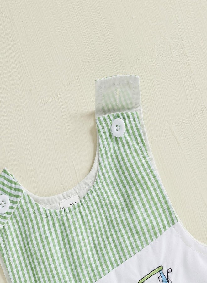 Thilsidee Infant Baby Boy Girl Golf Overalls Outfit Sleeveless Plaid Romper Straps Jumpsuit One Piece Playsuit Casual Clothes (A-Green, 3-6 Months) - Image 4