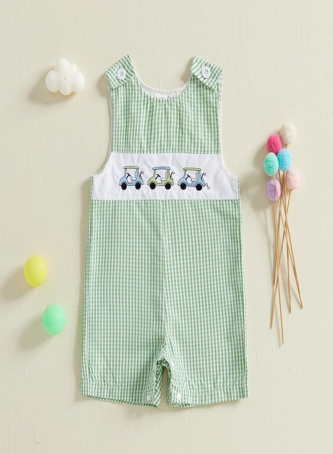 Thilsidee Infant Baby Boy Girl Golf Overalls Outfit Sleeveless Plaid Romper Straps Jumpsuit One Piece Playsuit Casual Clothes (A-Green, 3-6 Months) - Image 2