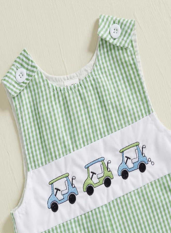 Thilsidee Infant Baby Boy Girl Golf Overalls Outfit Sleeveless Plaid Romper Straps Jumpsuit One Piece Playsuit Casual Clothes (A-Green, 3-6 Months) - Image 5