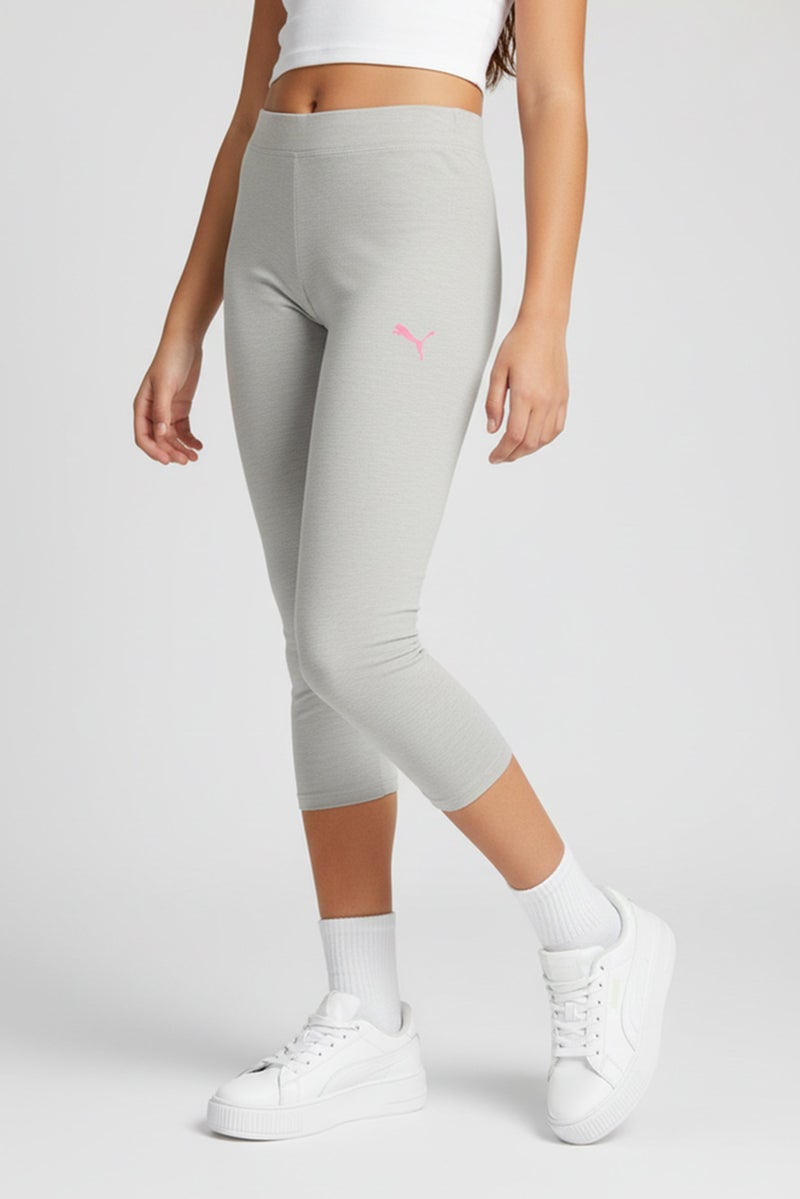 PUMA Kids Girl Sportswear Fit Brand Logo Training Leggings, Heather Grey - Image 1