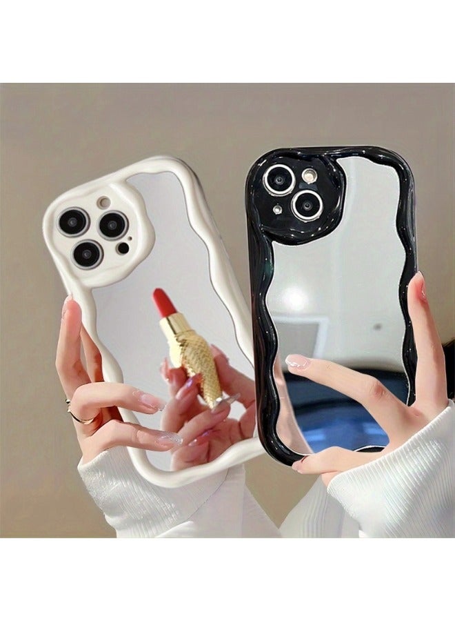 شيبشيب جراب هاتف بتصميم موجة بسيطة لهاتف آيفون 13 مع مرآة، إطار متموج من TPU ناعم، غطاء هاتف جمالي - Image 4