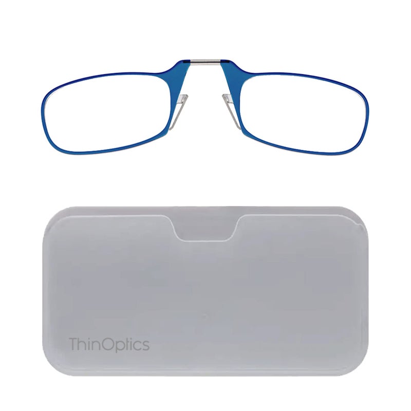 ThinOptics Reading Glasses White Universal Pod Case Blue Frames 200 Strength Readers Blue Frames White Case 44 mm