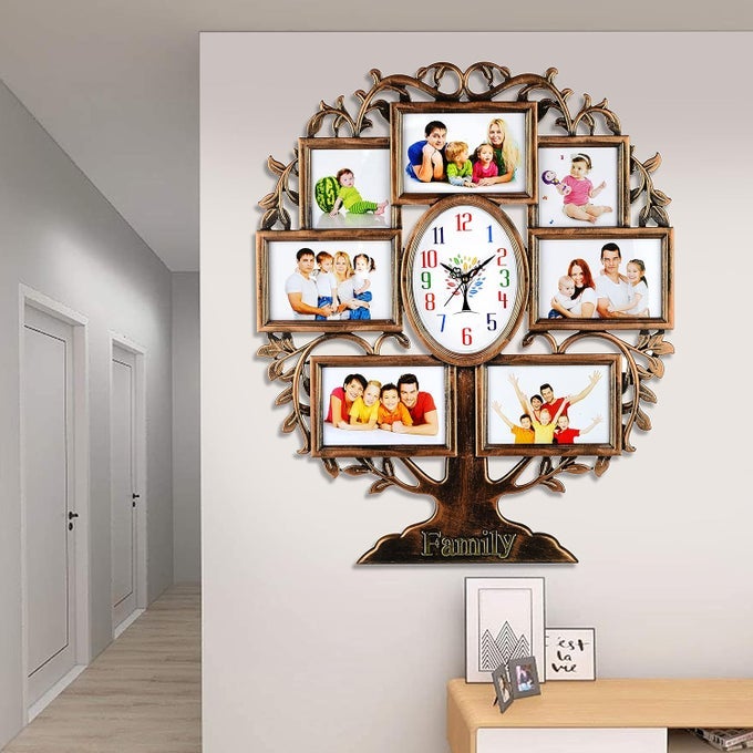 PLASTIC ANALOG LATEST STYLISH NEW MODELS WALL CLOCK WITH PHOTO FRAMES SIZE HEIGHT 58 CM X WIDTH 48CM HOME DECOR BIG SIZE WALL CLOCK MZHB 3 MULTI