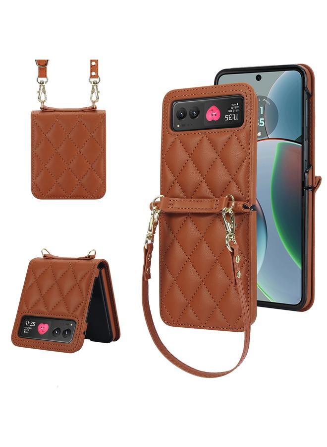 S-TOP Case For Motorola Razr 40 Rhombic Texture Phone Case with Long & Short Lanyard - Image 1