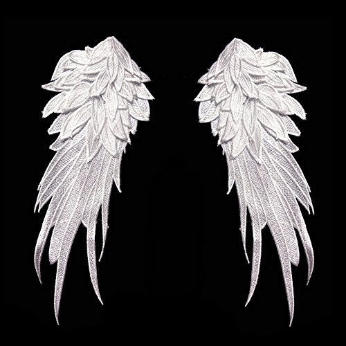 ZALALAA 1Pair White Embroidered Angel Wings 158X62 inch WhiteL - Image 1
