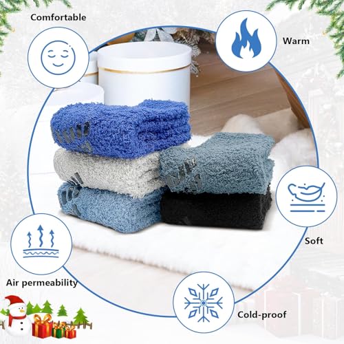 CaiDieNu Fuzzy Socks for Men with Grippers, Fluffy Slipper Socks Winter Warm Thick Home Hospital Cozy Non-slip Socks 5 Pairs - Image 2