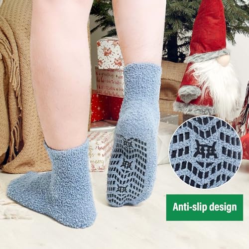 CaiDieNu Fuzzy Socks for Men with Grippers, Fluffy Slipper Socks Winter Warm Thick Home Hospital Cozy Non-slip Socks 5 Pairs - Image 5