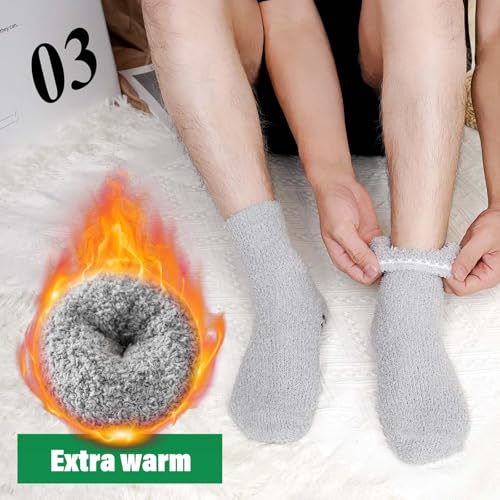 CaiDieNu Fuzzy Socks for Men with Grippers, Fluffy Slipper Socks Winter Warm Thick Home Hospital Cozy Non-slip Socks 5 Pairs - Image 4