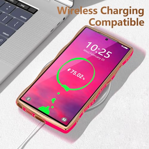 LCHULLE for Samsung Galaxy S26 Ultra Case for Women Girls, Cute Wave Frame Curly Shape with Love Heart Raised Camera Protection Cover Luxury Plating Shockproof Phone Case for Galaxy S26 Ultra,Hot Pink - Image 5