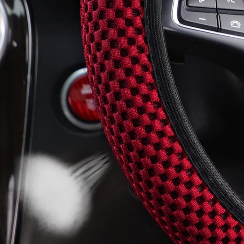 Bittwee 3PCS 15Inch Car Steering Wheel Cover Armrest Cover Gear Shift Cover Set, Microfiber Breathable Anti-Slip Automotive Steering Wheel Protector, Vehicle Interior Decor, Universal Fit（Wine Red） Daily universal pick - Image 4